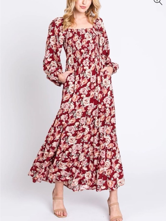 Pinkblush Dresses & Skirts - Pinkblush Elloh Burgundy Floral Long Sleeve Maternity Maxi Dress L